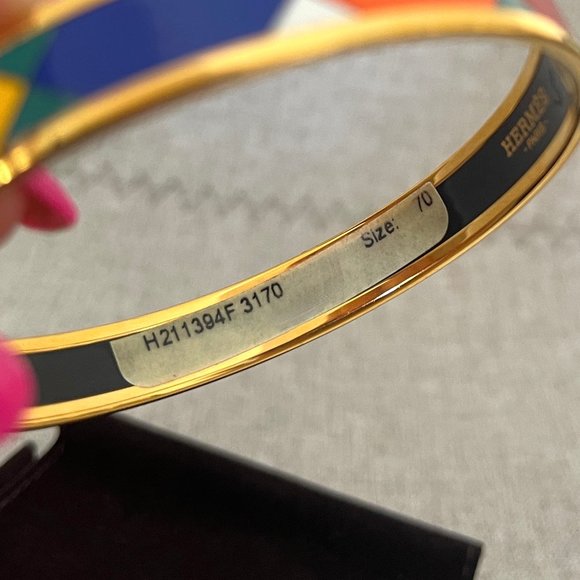 NWT Auc Hermès Enamel 24K Plated Narrow Bangle Bracelet - Picture 5 of 10